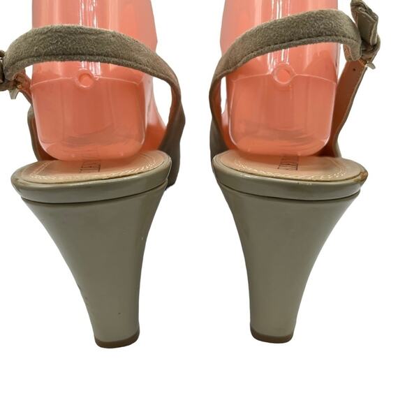 Ellen Tracy Open Toe Suede Patent Leather Slingbacks 10M Wedged Heel - Picture 3 of 6